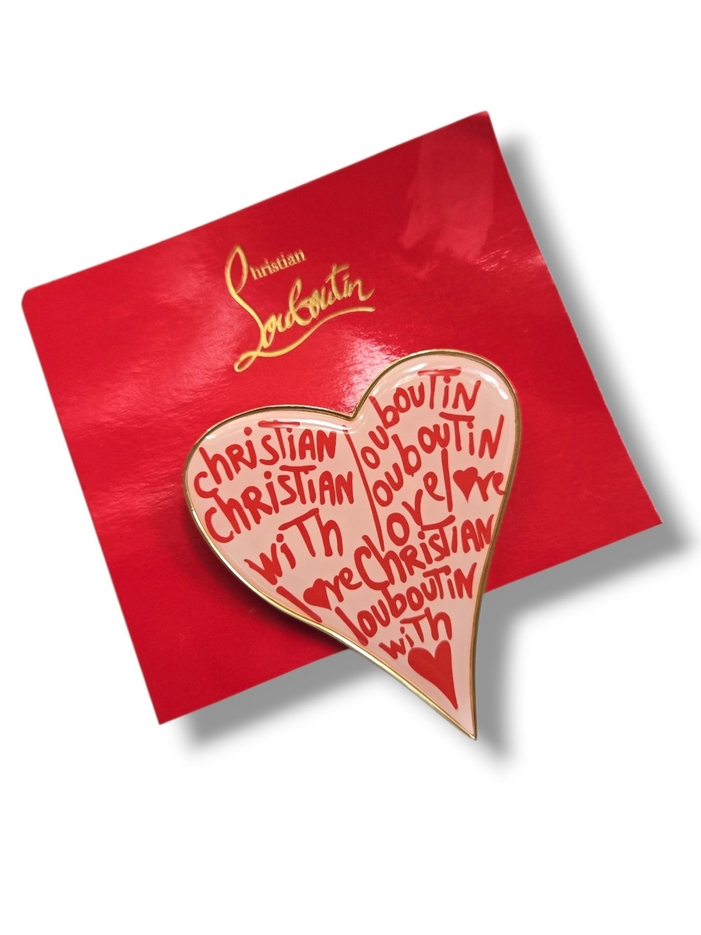 Christian Louboutin Pink and Red Heart Enamel Pin